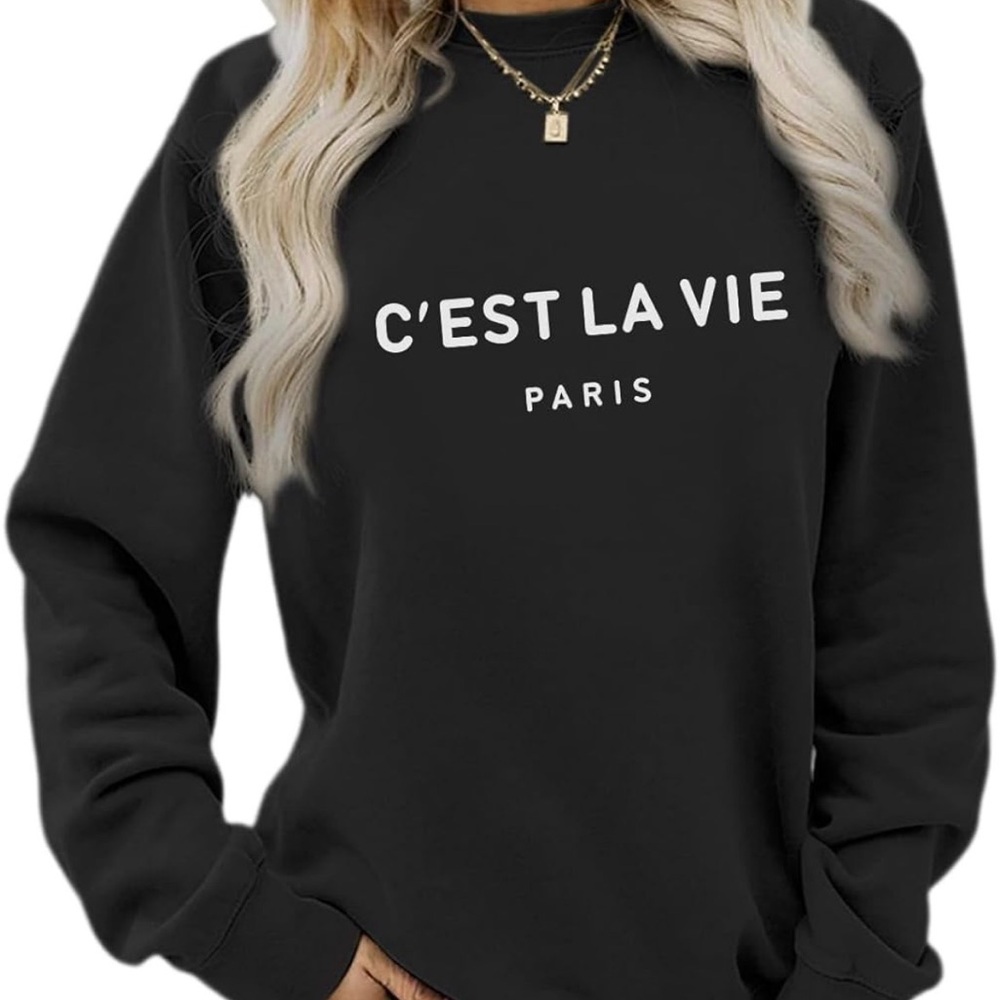 NWOT C'EST LA VIE Paris Black Graphic Women's Sweatshirt